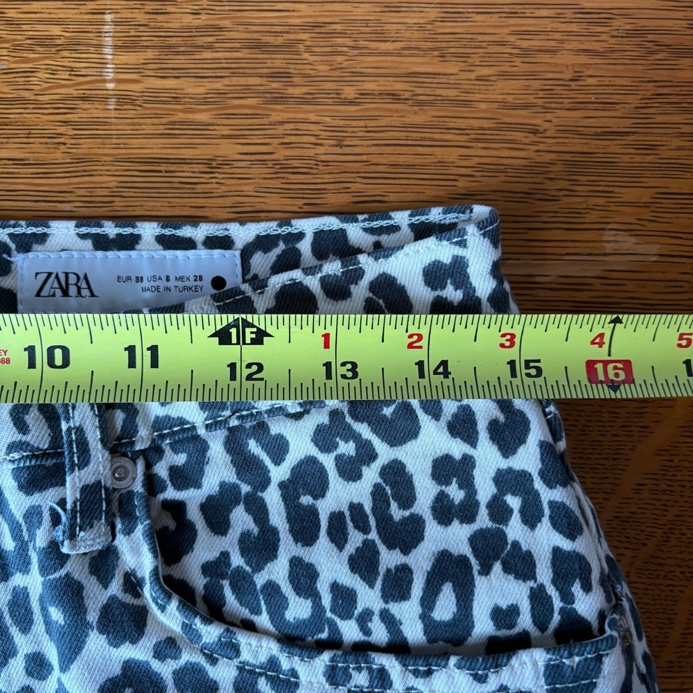 Zara Women's Size 6 Leopard Print Bootcut High Rise Jeans Animal Print Cropped - Picture 11 of 16